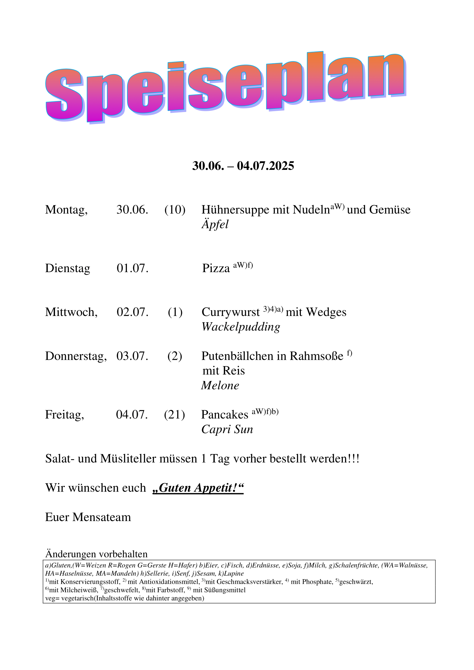 Speiseplan 30-06 bis 04-07-1